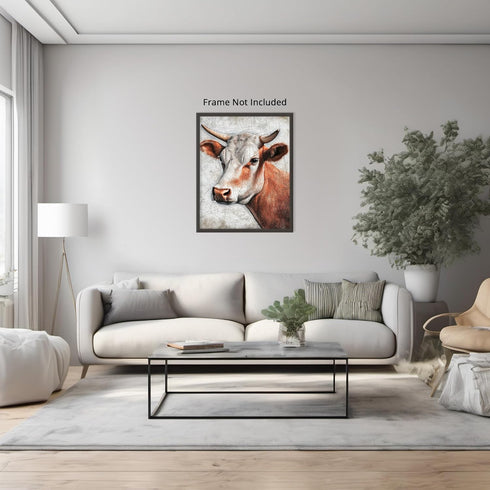 Posterizer 1 pcs-rusting painting style of a cute brown cow 2-Art for Animal Lovers Gift for Art Lovers Decorations for Bedroom, Office, Living Ro...