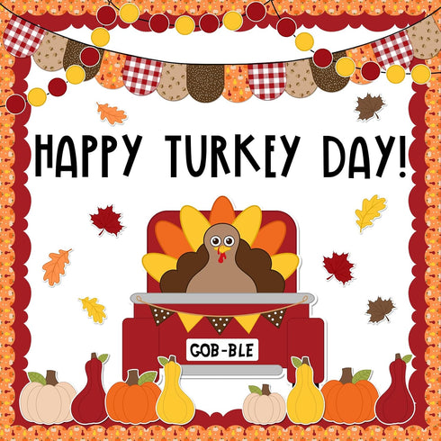 Whaline 88Pcs Thanksgiving Bulletin Board Kit Pumpkin Turkey Maple Leaf Bulletin Board Set Happy Turkey Day Decoration Borders Cutouts with Glue P...