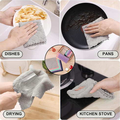 12 Pack Kitchen Dish Cloths (10x10? Gray) Coral Fleece Microfiber Towels, Ultra Soft Absorbent Kitchen Cleaning Towels, Nonstick Oil, Lint-Free, F...