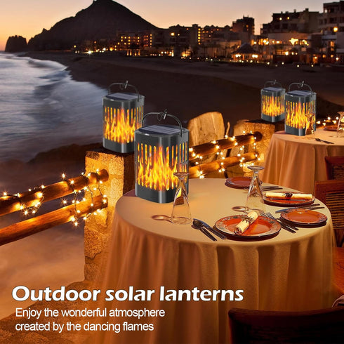 Solar Hanging Lanterns Outdoor, Flickering Flames Outdoor Solar Lights Hanging Lanterns Waterproof Decoration Lighting for Table, Garden, Patio, T...