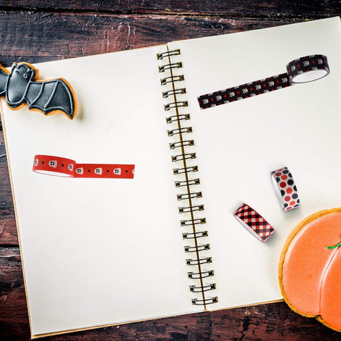 12 Rolls Halloween Washi Tape with Bat Ghost Bones Patterns DIY Halloween Tape Halloween Wrappings Tapes Kits for Halloween Festivals DIY Decorati...