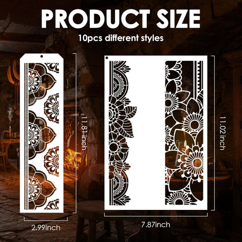 AFRITEE Paisley Stencils for Painting - 10 Pcs Paisley Pattern Reusable Painting Stencil Set, Pattern Border Crafts Stencil DIY Diary Painting Ste...