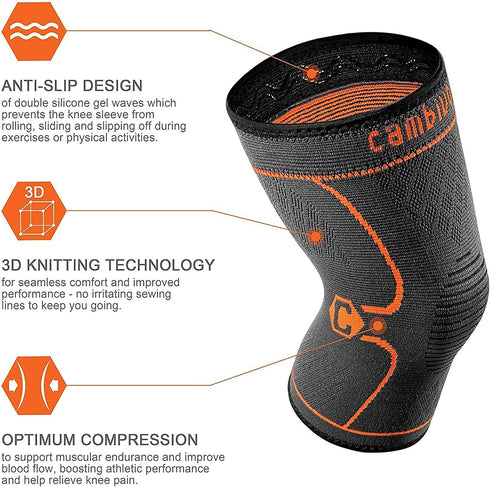 CAMBIVO 2 Pack Knee Brace, Knee Compression Sleeve for Men and Women, Knee Support for Running, Workout, Gym, Hiking, Sports (Orange,Large)...