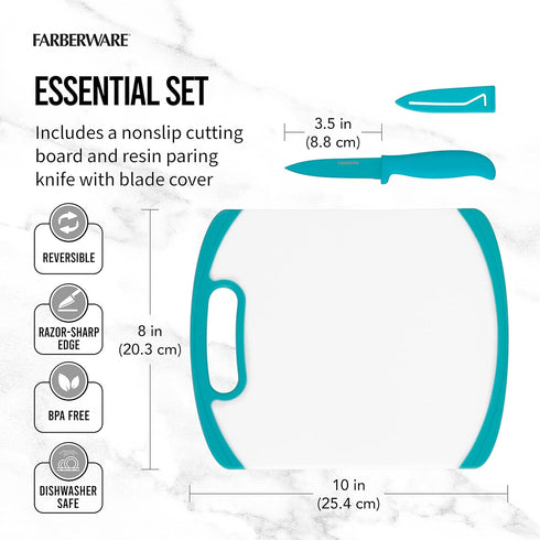 Farberware 2-Piece Paring Knife and Cutting Board Set, 3.5-Inch Paring Knife with Resin Coating and Custom-Fit Blade Cover and Non-Slip Plastic Ch...