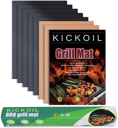 Grill Mats for Outdoor Grill Set of 7 Black+Copper Grilling Mats Non-Stick Heavy Duty Teflon Grill Sheets for Charcoal Grill Gas Electric Smokers ...