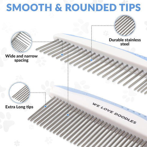 Metal Dog Grooming Comb | Removes Tangles & Matts | Dematting Pet Combs | Detangler For Matted Hair | Best Comb For Poodles, Goldendoodles, Doodle...