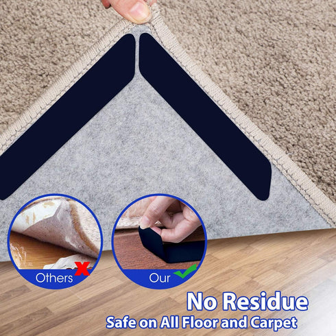 16 Pcs Rug Tape, Dual Sided Washable Removable Prevent Curling Rug Corner Holder, Keep Rug in Place Non Slip Adhesive Rug Stopper for Hardwood Flo...