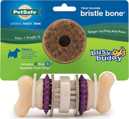PetSafe Busy Buddy Bristle Bone - Treat-Holding Toy for Dogs - Treat Rings Included - Treats Thoroughly Mixed During Bake to Prevent Choking - Rig...