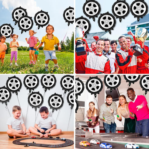 12 Pcs Wheel Tire Balloons,18 Inch Race Car Wheel Balloons Race Car Party Decorations Car Foil Balloons for Birthday Party Race Car Theme Party Su...