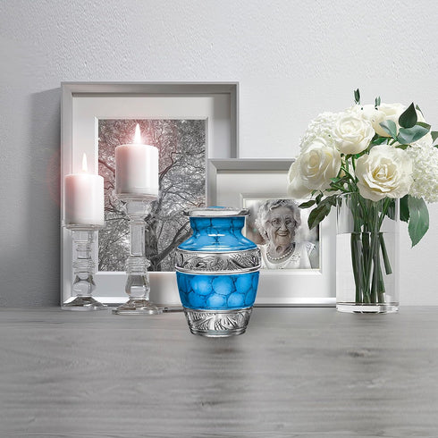 Trupoint Memorials Small Urns for Human Ashes Keepsake, Decorative Mini Cremation Urn for Adult Men and Women, Small Light Blue with Silver Lining...