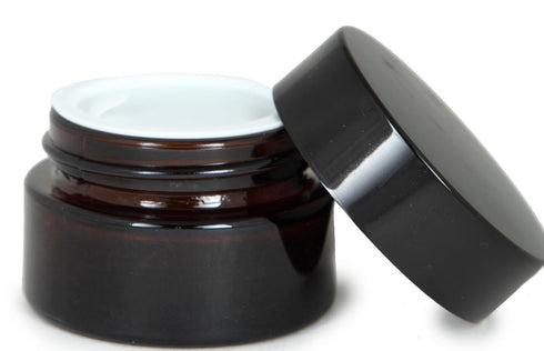 Vivaplex, 12, Amber, 15 ml, Round Glass Jars, with Inner Liners and black Lids...