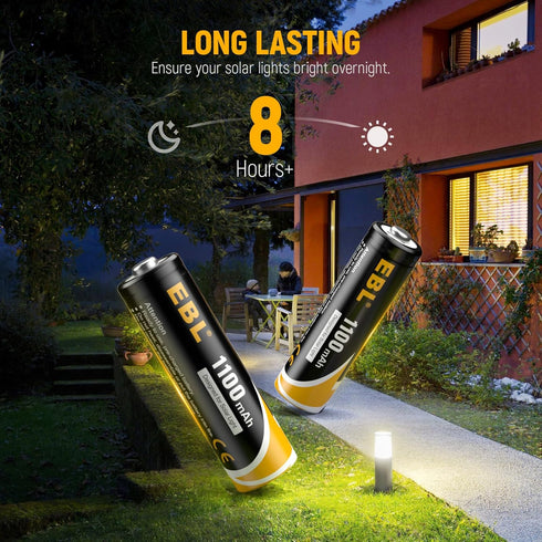 EBL AA Rechargeable Batteries, 1.2V 1100mAh High Capacity AA Battery for Solar Garden Lights (Pack of 8)...