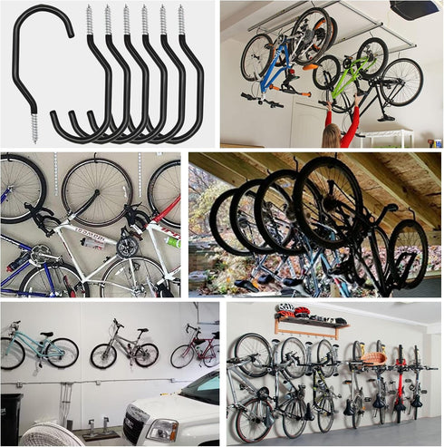 6PCS Black Heavy Duty Bike Storage Hooks Bicycle Wall Mounted Hooks Large Screw Hooks for Wall,Ceiling...