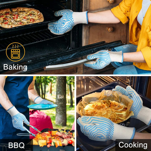 BBQ Gloves, Oven Gloves 1472? Extreme Heat Resistant, Grilling Gloves Silicone Non-Slip Oven Mitts, Kitchen Gloves for BBQ, Grilling, Cooking, Bak...