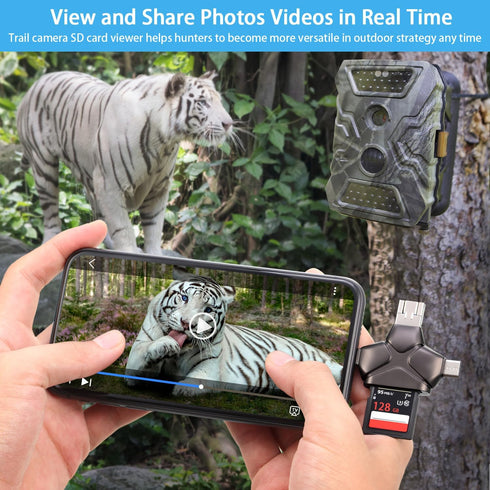 4 in 1 Trail Camera Viewer, Memory Card Reader Compatible with iPhone/Ipad/Android/Computer/Camera/Type C, Hunting Photo & Video Viewer, Gift for ...