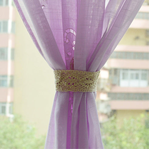 ABREEZE Cutwork Crochet Embroidered Curtain,Tassels Curtains Tie-Up Shade Sheer Curtains Adjustable Valances for Living Room,Light Purple 1Panel...