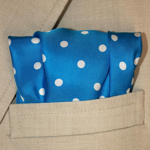 Polka Dot Pocket Square - 17" Handkerchief - 12mm Silk Twill - Royal Blue - 100% Silk...