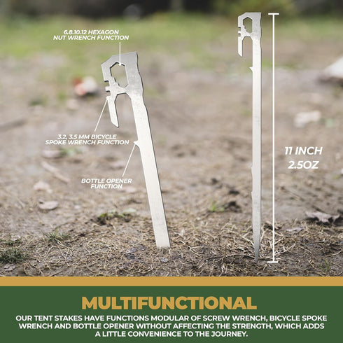 Camping Tent Stakes - Heavy Duty Tent Pegs Outdoor, Metal Tarp Spikes and Inflatable Tent Pole Pins 6 Pack...