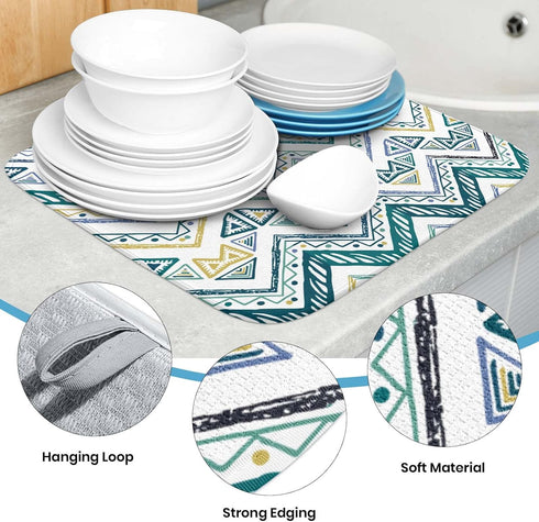 Dish Drying Mat for Kitchen Counter Tree Watercolor Cute Print Drainer Mats Rack Holder Countertop Absorbent Microfiber Baby Bottles Coffee Pads 1...