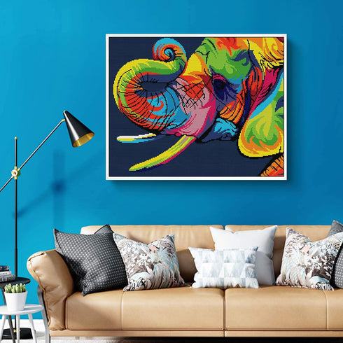 Cross Stitch Kits Stamped Full Range of Embroidery Starter Kits for Beginners DIY 14CT Easy Patterns Embroidery for Girls Crafts-Rainbow elephant ...