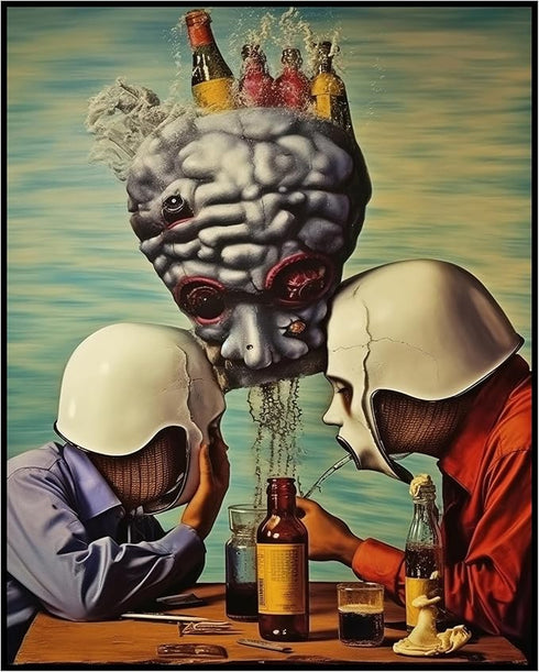 Posterizer 1 pcs-futuristic men getting served beer by a robot-Abstract & Modern Art - Art for Cafe, Restaurant, Coffee Bar - UNFRAMED Wall Art...