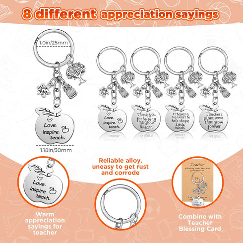 Henoyso 24 Pcs Teacher Gifts Teacher Keychain Thank You Gifts for Women Teacher Appreciation Gifts from Students Graduation (Apple with Tree)...