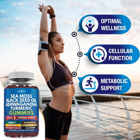 Sea Moss Gummies, Sea Moss 3000mg, Black Seed 2000mg, Ashwagandha 1000mg, Turmeric, Manuka Honey, ACV, Dandelion, Black Pepper, Burdock, Bladderwr...