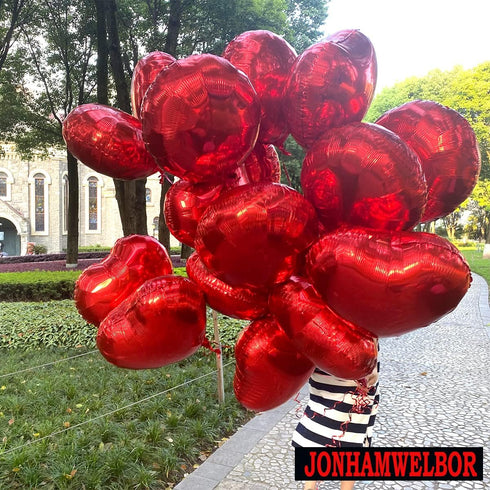 Jonhamwelbor 20Pcs 18 inch Red Foil Mylar Heart Shape Balloons Decorations Valentines Birthday Wedding Baby Shower Party (Red)...