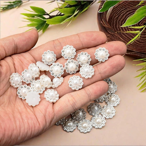 100 pcs Rhinestone Faux Pearl Buttons Accessory Decoration Craft for DIY Scrapbooking Embellishments Wedding Bouquet Flower Centre Home Decor 14mm...