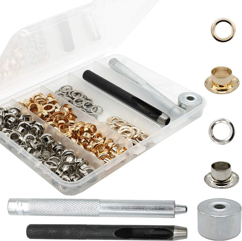 Raydodo 140 Sets Reinforced Grommet Kit, 1/4 Inch Metal Brass Eyelet Kit with 3 Pieces Grommet Tool Boot Eyelet Repair Kit and Grommets for Fabric...