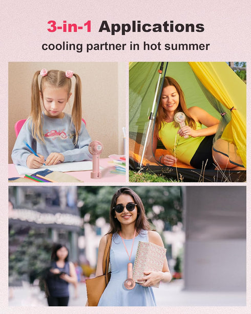 Handheld Fan Mini Portable Fan USB Rechargeable Battery Fan 3 Speeds Powerful Personal Fan Cute Small Cooling Fan with Base Lanyard for Eyelash Ma...