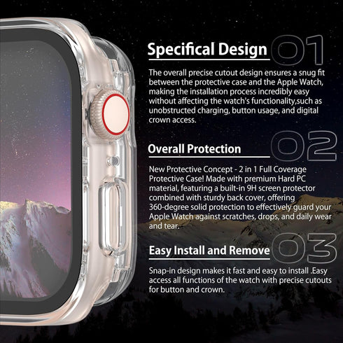 2 Pack Waterproof Case for Apple Watch Series 9 8 7 45mm Screen Protector, 2 in 1 Full Protective 9H Glass Face Cover Front & Back Hard PC Bumper ...