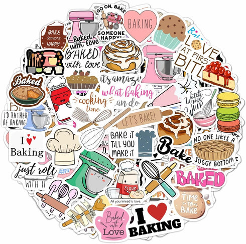 100Pcs Baking Stickers Funny, Bakery Stickers for Water Bottles - Baking Laptop Decals, Baking Party Favors for Kids Birthday Party, Bakery Themed...