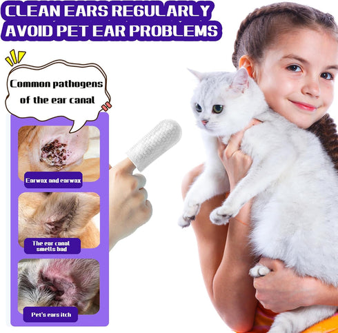 55 Count PET Ear Cleaning Finger Wipes for Dogs & Cats,Ear Cleaner Finger Wipes,Removes Dirt & Odor,Easy to Use, Natural Ingredients (Ear Cleaning...
