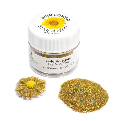 Sunflower Sugar Art Gold Hologram Glitter Cake Dust – Vegan, Non-Toxic, Shiny Glitter Dust for Wedding Cakes, Backing, Ice Cream, and Decoration– ...