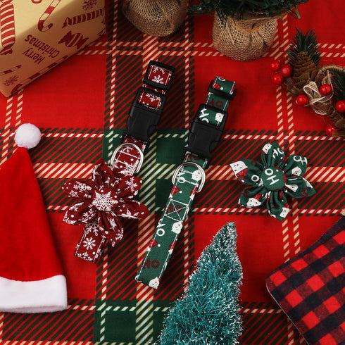 Christmas Dog Collar with Flower, Christmas Pet Collars Snowflake Dog Collar Stylish Adjustable Red Green Christmas Collars for Dogs(S)...