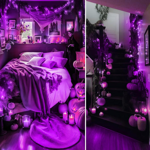 SANJICHA Purple Extra-Long 66FT 200 LED Halloween Lights for Indoor/Outdoor, Super Bright 8 Lighting Modes Plug in String Lights for Halloween Dec...