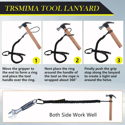 TRSMIMA Safety Tether Lanyard Tool - 2 pack Fall Protection Retractable Lanyard with Single Aluminum Screw Lock Carabiner Metal Buckle Adjustable ...