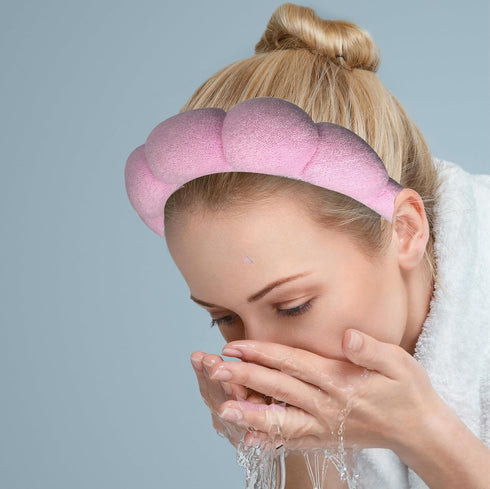 Spa Headbands and Wristband Set for Women Washing Face or Skincare,Puffy Make Up Headbands Combo,Cute Bubble Headband, Terry Cloth Bubble Soft Hea...