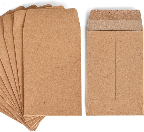 100 Pack Small Coin Envelopes, 2.25 x 3.5 Brown Tiny Seed Envelopes Mini Parts Small Items Stamps Storage Packets Envelopes for Garden, Office or ...
