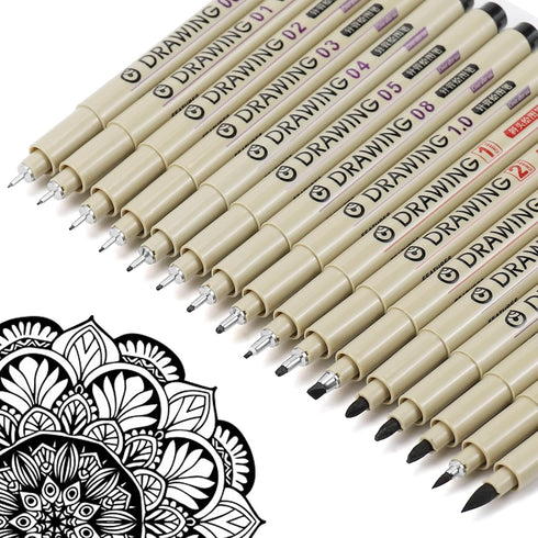 Micro Fineliner Drawing Art Pens: 16 Black Fine Line Waterproof Ink Set Artist Supplies Archival Inking Markers Liner Professional Sketch Outline ...