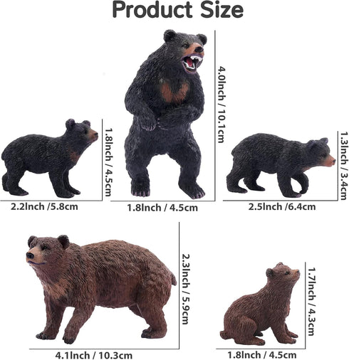 Toymany 6PCS Bear Figurines, Realistic Forest Animals Bear Family Figures Toy Set includes Brown Bears Black Bears and Cubs, Education Toy Birthda...