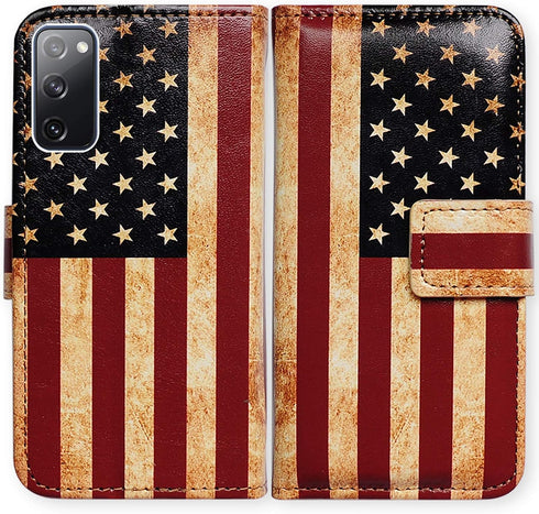 Case for Galaxy S20 FE 5G, Retro American Flag Leather Flip Case Wallet Cover with Card Slot Holder Kickstand for Samsung Galaxy S20 FE 5G / S20 F...