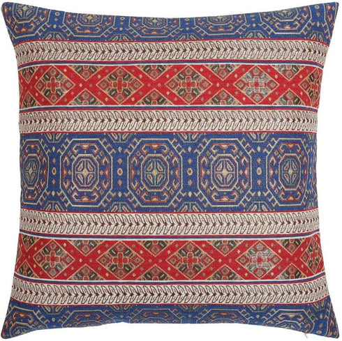 Boho Throw Pillow Covers Red and Blue - 18 x 18 Inches Decorative Kilim Pillows, Oriental Room Decor for Couch, Bohemian Outdoor Case for Farmhous...