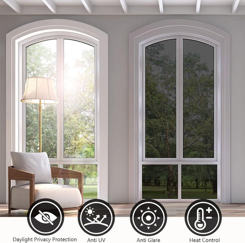 KESPEN Window Privacy Film One Way Daytime Privacy Static Cling Sun Blocking Anti UV Reflective Window Tint for Home and Office, Black-Silver, 17....