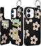Shorogyt for iPhone 12 Wallet Case with Card Holder, Designer Black Flower Pattern Kickstand Magnetic Clasp Back Flip Folio Leather Phone Cases fo...