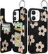 Shorogyt for iPhone 12 Wallet Case with Card Holder, Designer Black Flower Pattern Kickstand Magnetic Clasp Back Flip Folio Leather Phone Cases fo...