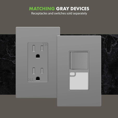 ENERLITES Grey Screwless Decorator Wall Plate Child Safe Outlet, Size 1-Gang 4.68" H x 2.93" L Switch Cover, Unbreakable Polycarbonate Thermoplast...
