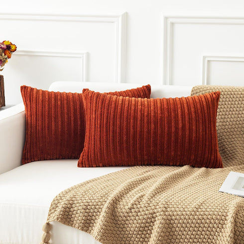 Kevin Textile Fall Lumbar Pillow Covers Solid Striped Velvet Corduroy Couch Chair Autumn Oblong Cushion Cover Throw Pillow for Baby Toddler Nap, 1...
