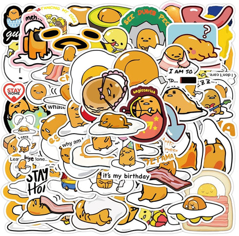 CHVISO 60PCS Japanese Lazy Egg Kawaii Stickers - Vinyl Waterproof Stickers for Kids, Teens, Adults - Laptop, Water Bottles, Skateboard, Guitar...